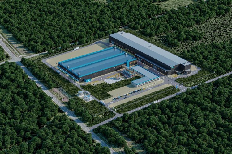 3D rendering of a graphite mine and anode refinery.
