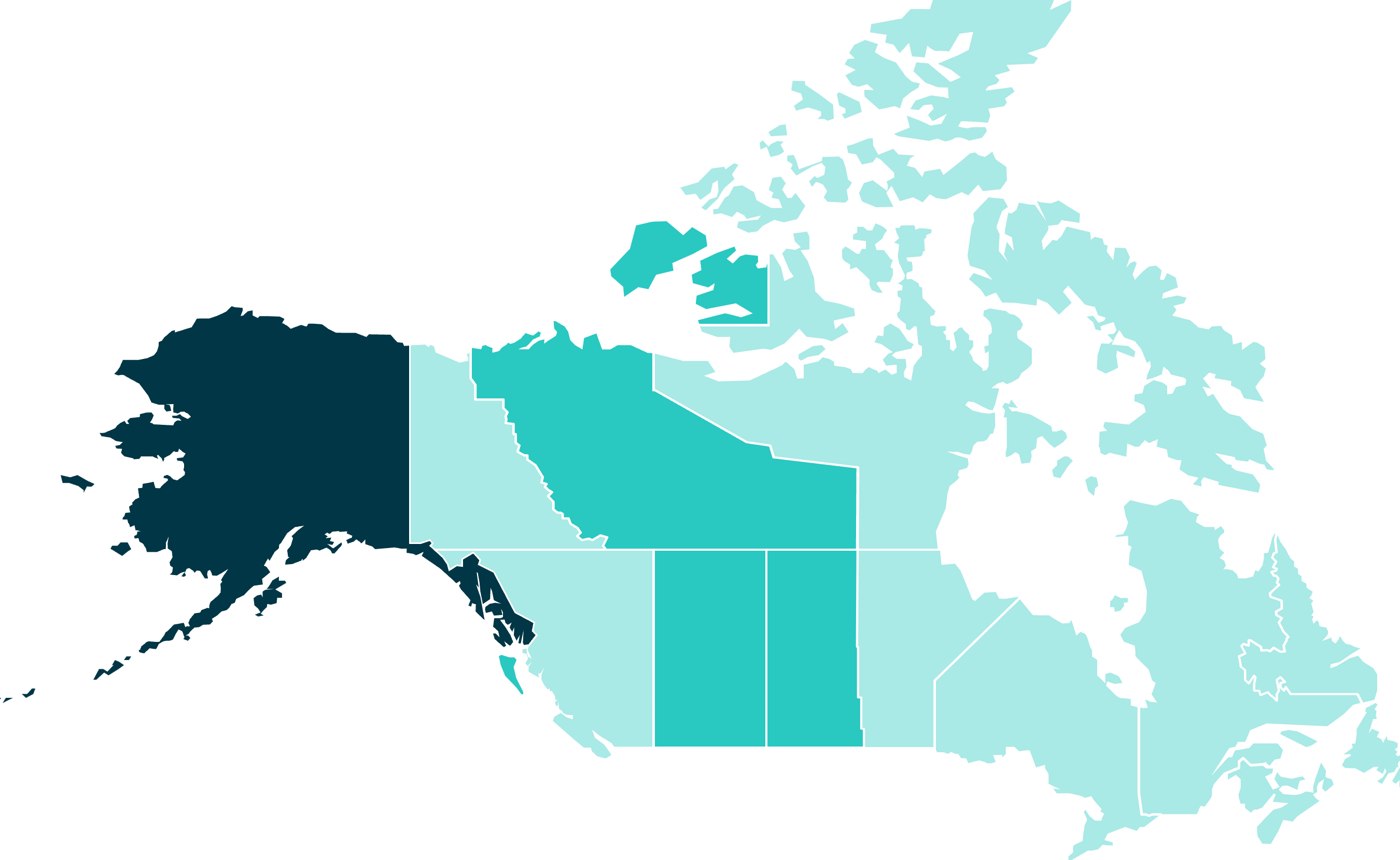 Stylized map of Alaska and Canada showing Indigenous partnership markers